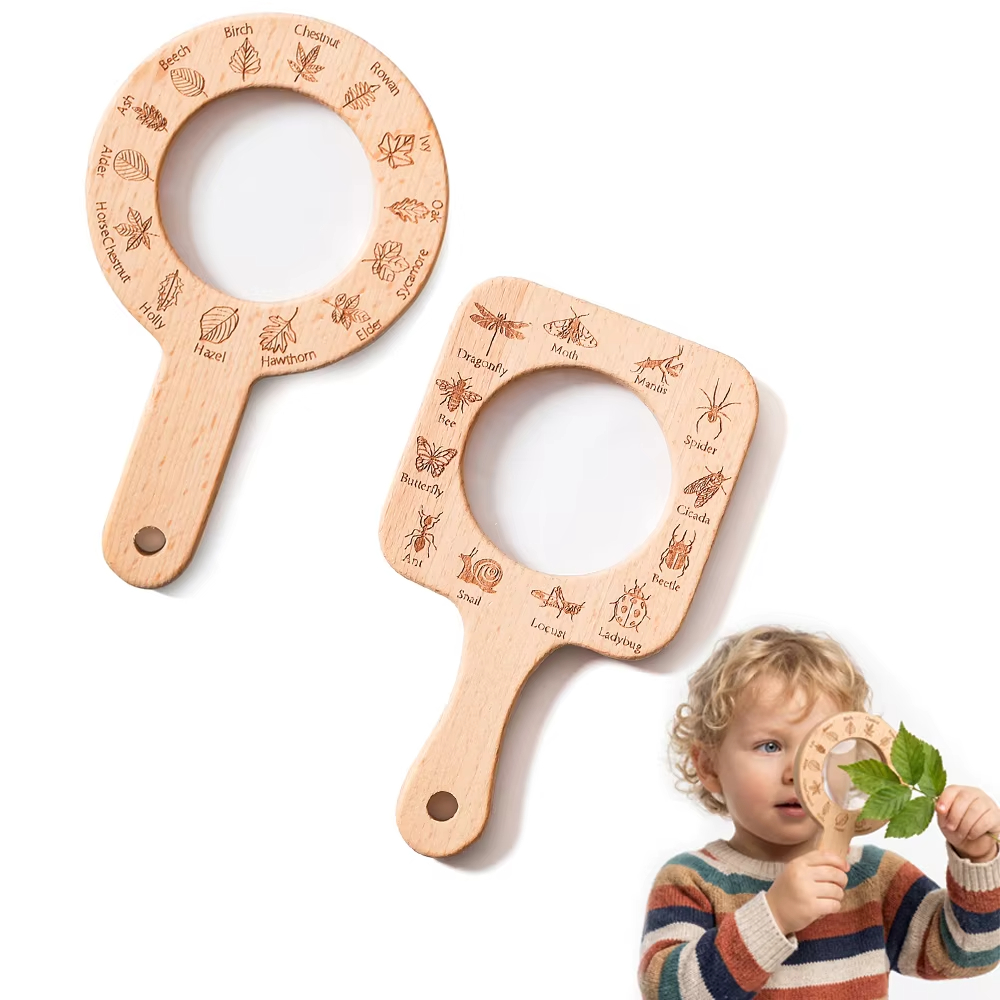 Kids Toys Learning - Lente d'ingrandimento in legno per bambini: